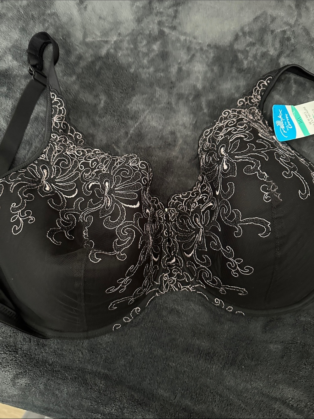 Playtex Black Bra with Silver Floral Embroidery
